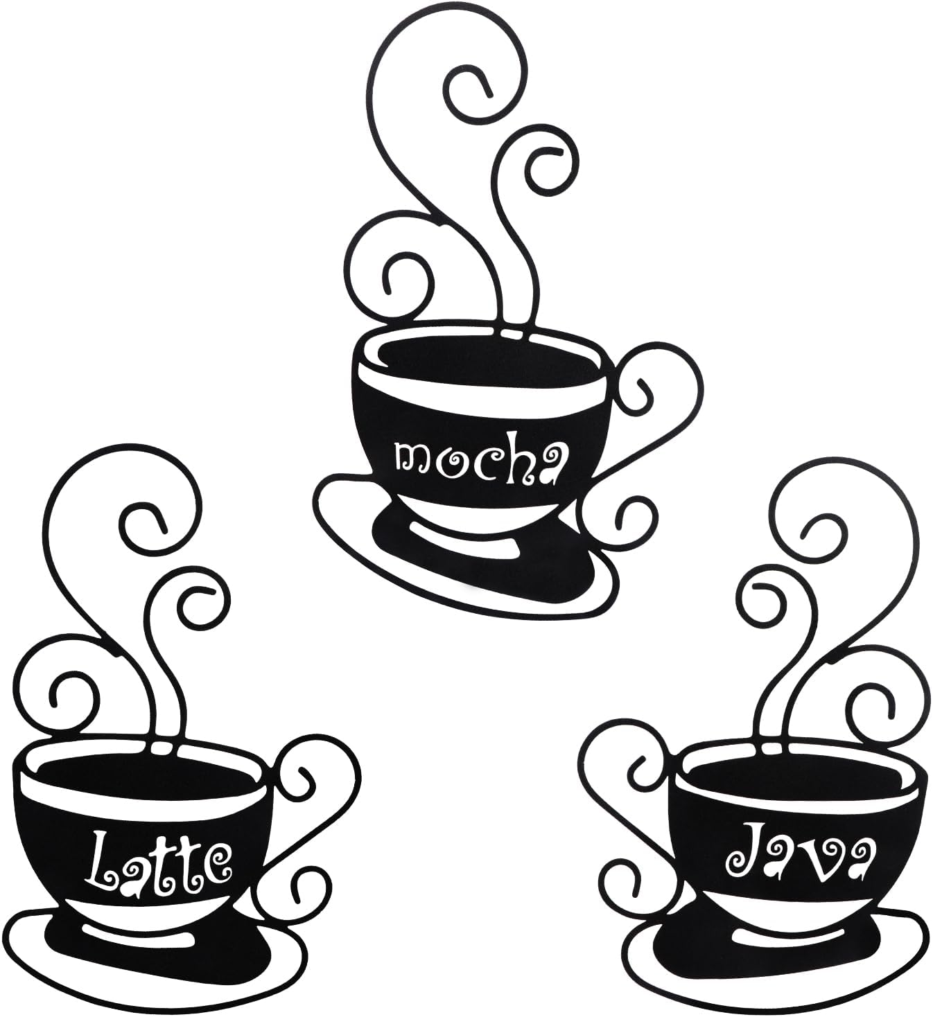 3 PCS Metal Wall Art, Kitchen Wall Decorations with Mocha Latte Java Sign for Lounge, Kitchen, Dining, Living Room, Office, Home Decor, Coffee Lovers Gifts, Black
