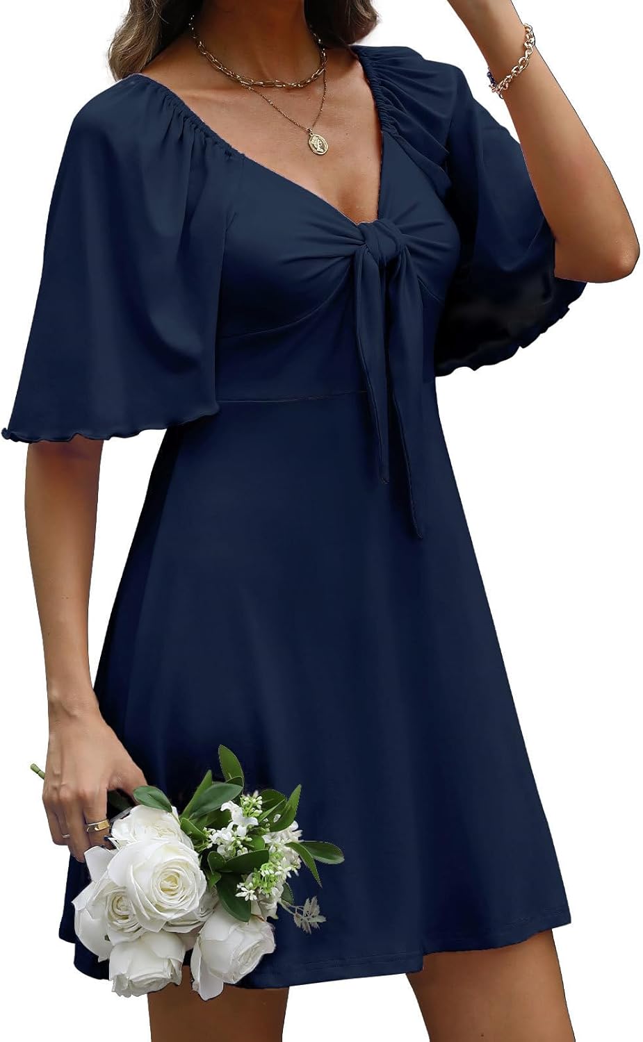 MixShe Summer Dresses for Women 2025 Italian Dress Fall Fashion Plus Size Beach Vacation Clothes Elegant Classy Sundresses Wedding Guest Maxi Seniors Outfits Navy Large - Image 2