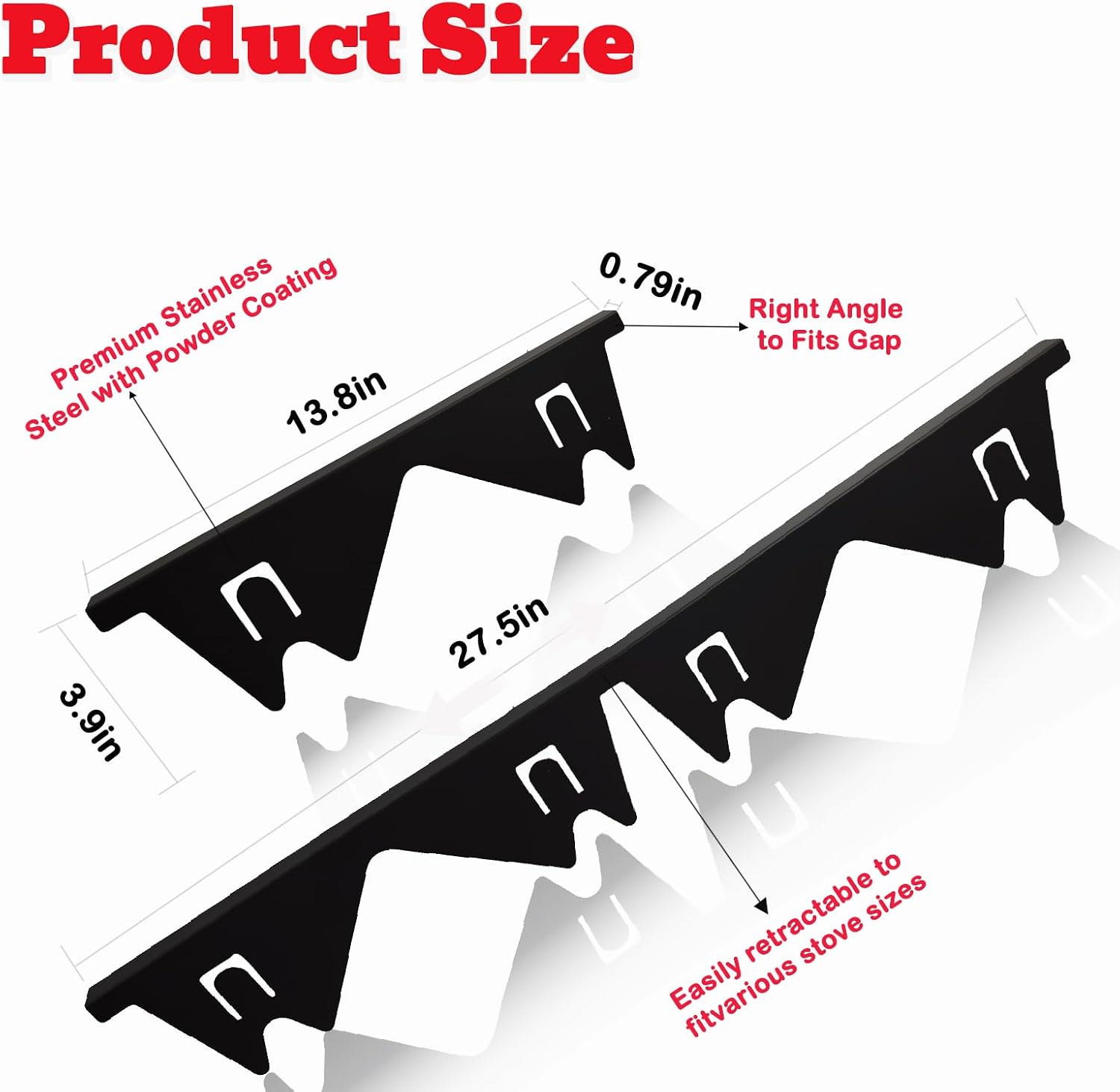 2Pcs Stainless Steel Stove Gap Covers,Adjustable Stove Gap Filler Easy Retractable Length 13.8" to 27.5", Seal Cover for Between Stove and Countertop Stove Gap Guards Range Trim Kit (BLACK)