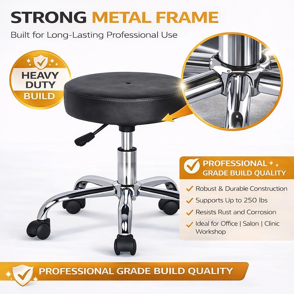 Adjustable Swivel Stool with Black Cushioned Seat, Chrome Base – Height Adjustable, 360° Swivel, Stylish and Durable Bar Stool for Home, Office, or Counter Use