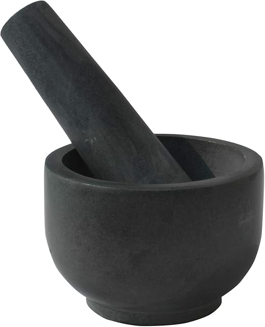 Kaizen Casa stone Mortar and Pestle, for Grind Spices, Powder Pesto, Mash Herbs, Crush Pills, Regular Size (9.52cm X 6.98cm Mortar, 12.7cm X 3.81cm Pestle)