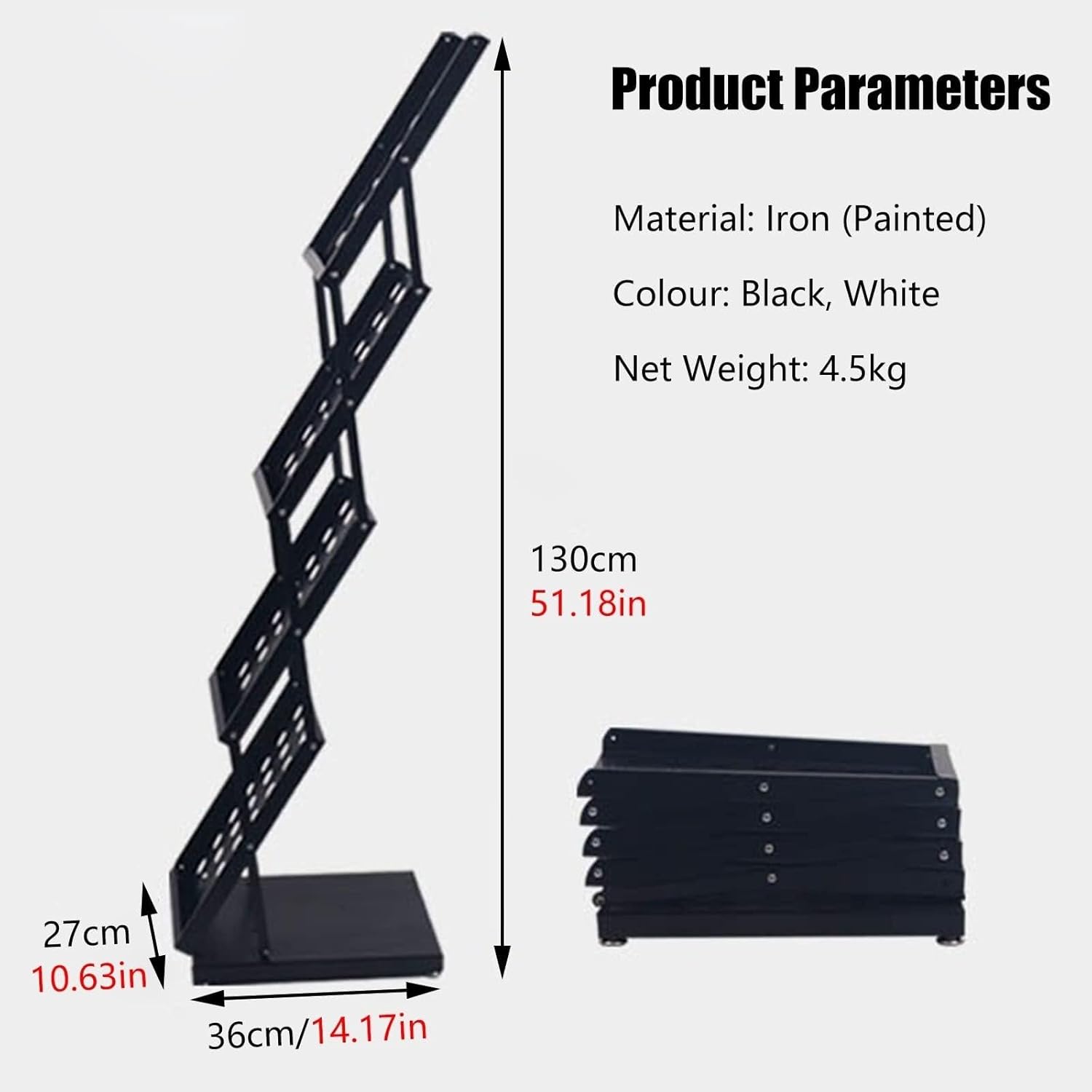 Portable 4-Pocket Literature Stand, Mesh Floor Standing Magazine Rack, Tiered Brochure Display Holder, Foldable and Easy to Carry, White 36x27x130 cm(White) (Black LxWxH 36x27x130 cm)