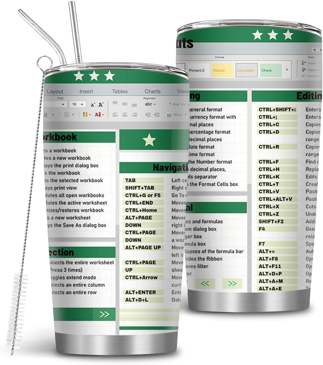 the Office Gifts, 20oz Shortcut Key Tumblers with Straw, Accountant Gift for Coworkers, Excel Shortcuts Cheat Sheet Spreadsheet Tumbler Gifts for Thanksgiving Christmas, 1 PCS