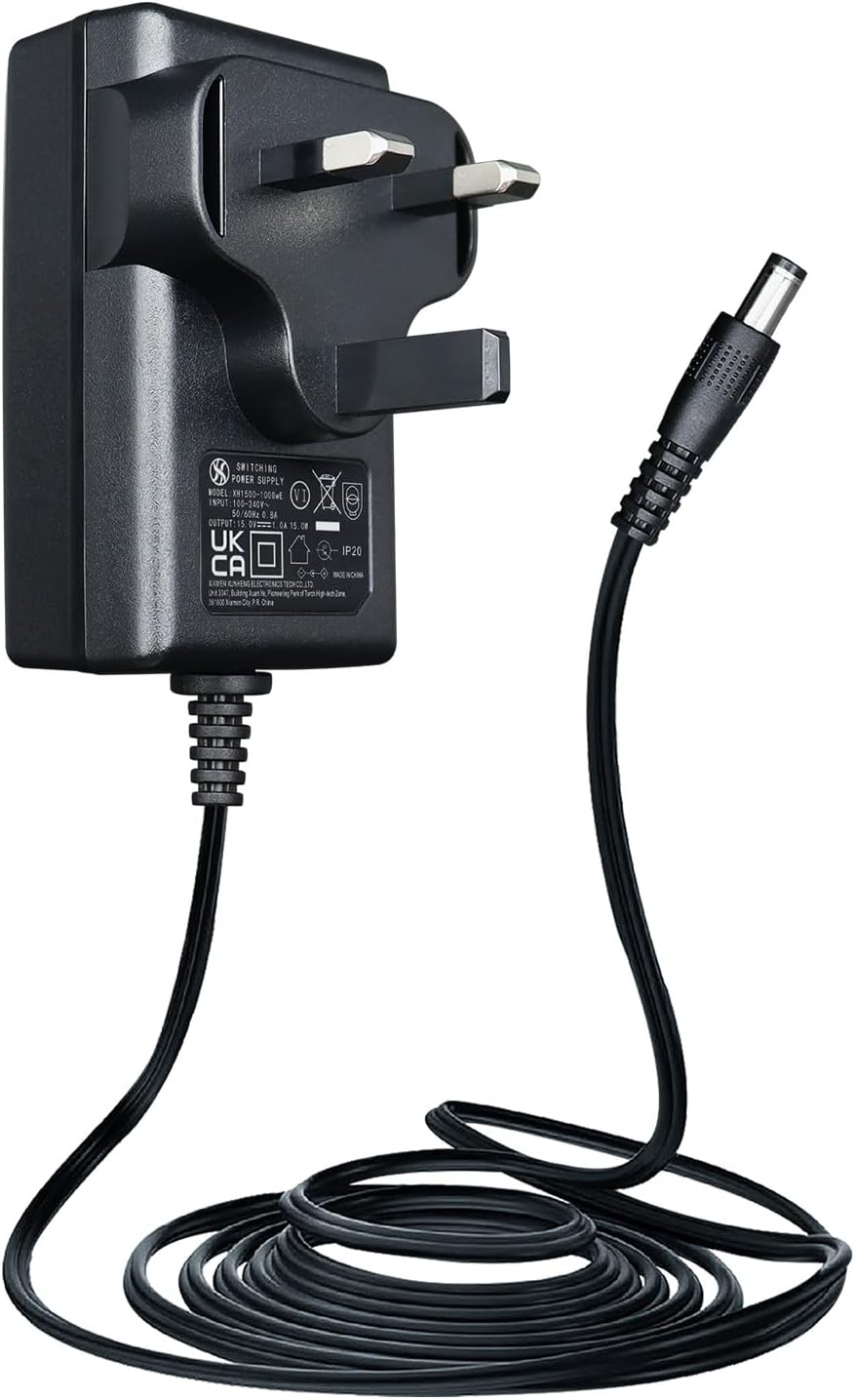 15V 1A/1000mA 1.8M Long Power Supply Adapter, AC 100-240V to DC 15Volt 1A 15W Switching Adapter 5.5x2.1mm Wall Transformer Plug for Litter-Robot and More 15V Devices,UKCA Certified