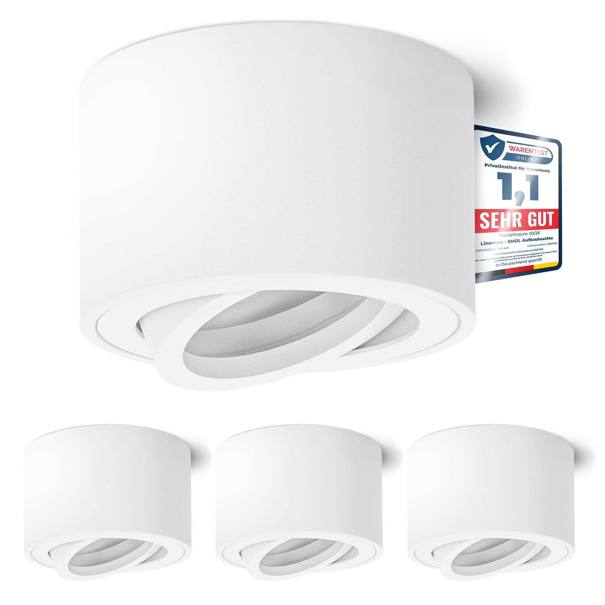 4 sztuki linovum SMOL Downlight ekstra płaskie wychylne w kolorze matowym białym i okrągłym - lampa natynkowa Ø 80 mm do modułów LED