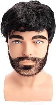 BERRYLION Short Black Mens Wig|Costume Wigs for Men|Synthetic Mens Wigs for Daily Use