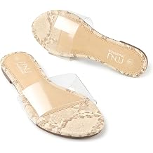 MUSSHOE Clear Flat Sandals for Women Soft Transparent Wide Strap Slip on Shoes - Comfortable Cushioned Open Toe Flats for Summer Beach