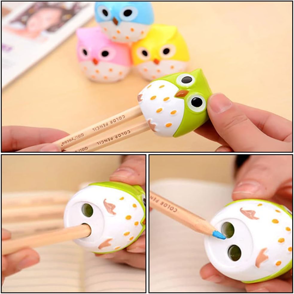 NUOBESTY Mechanical Pencils 24Pcs Multi- Owl Pencil Sharpeners Mini Cute Lovely Cartoon Animal Owl Pencil Sharpeners Dual Holes Handheld for Stationery Prize Color Pencils