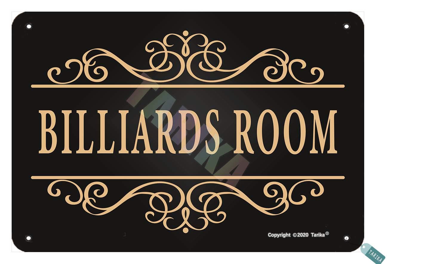 Tarika Black Billiards Room Sign Background For Home,House,Shop,Cafe Bars,Restaurants,Pubs,Man Cave Metal Vintage Tin Sign Wall Decoration 12X8 Inches