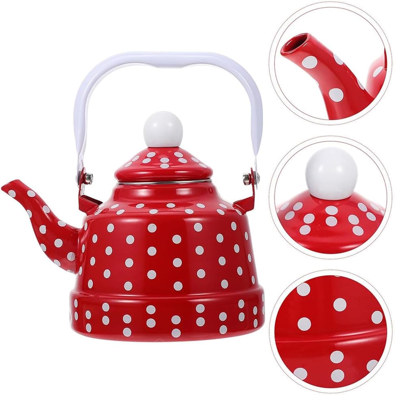 Enamel Stovetop Tea Kettle with Polka Dot Pattern, Vintage Teakettle with Foldable Steel Handle, No Whistling (Blue 2.5L)