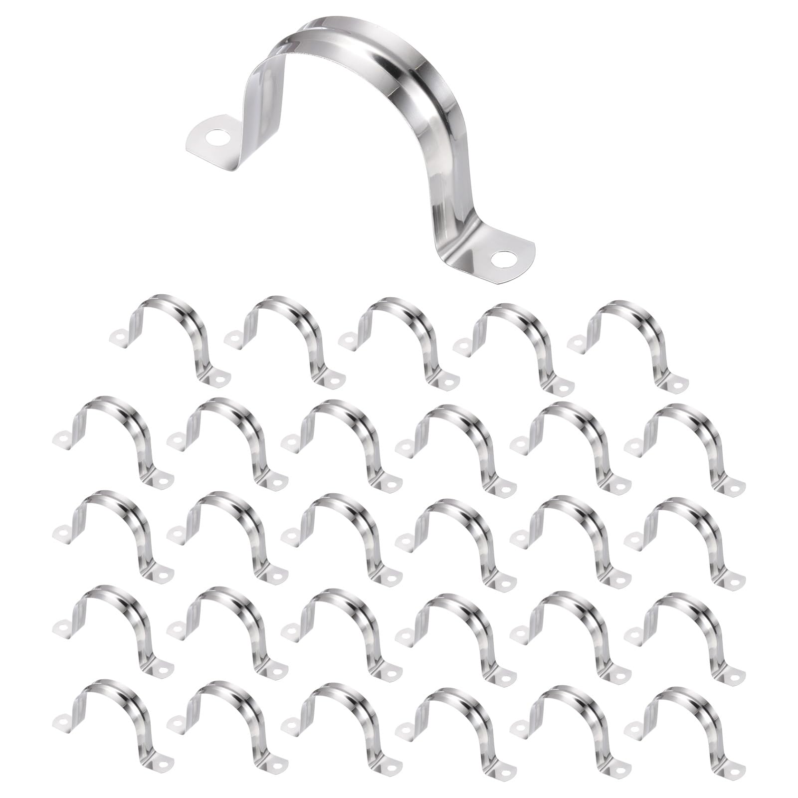 sourcing map 30pcs 2-Inch 50mm Conduit Clamps, M50 U Tube Pipe Clamp, Stainless Steel Rigid Pipe Strap, U Shaped Bracket with Two Hole for Pipe Tube Hose Wire Cord Fixing