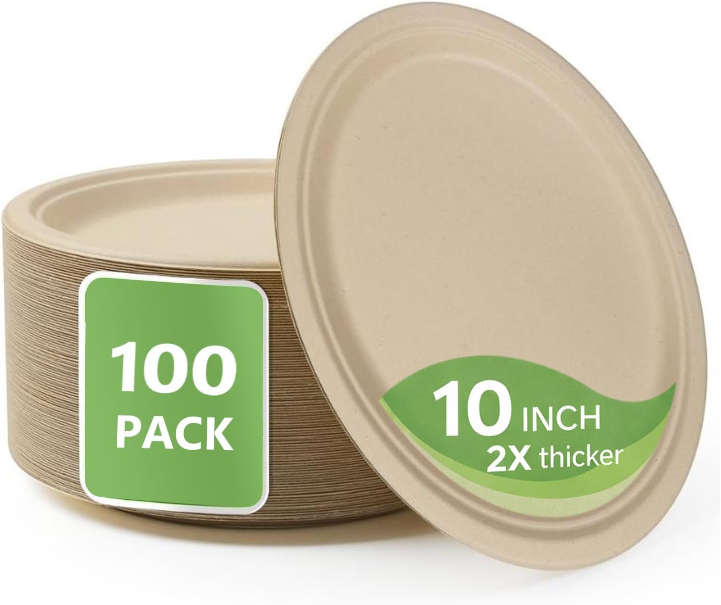 100 Count Paper Plates 10 Inch Heavy Duty,Disposable Composable Large Paper Plates Bulk Eco-Friendly Unbleached,Everyday Use Parties Commercial Settings
