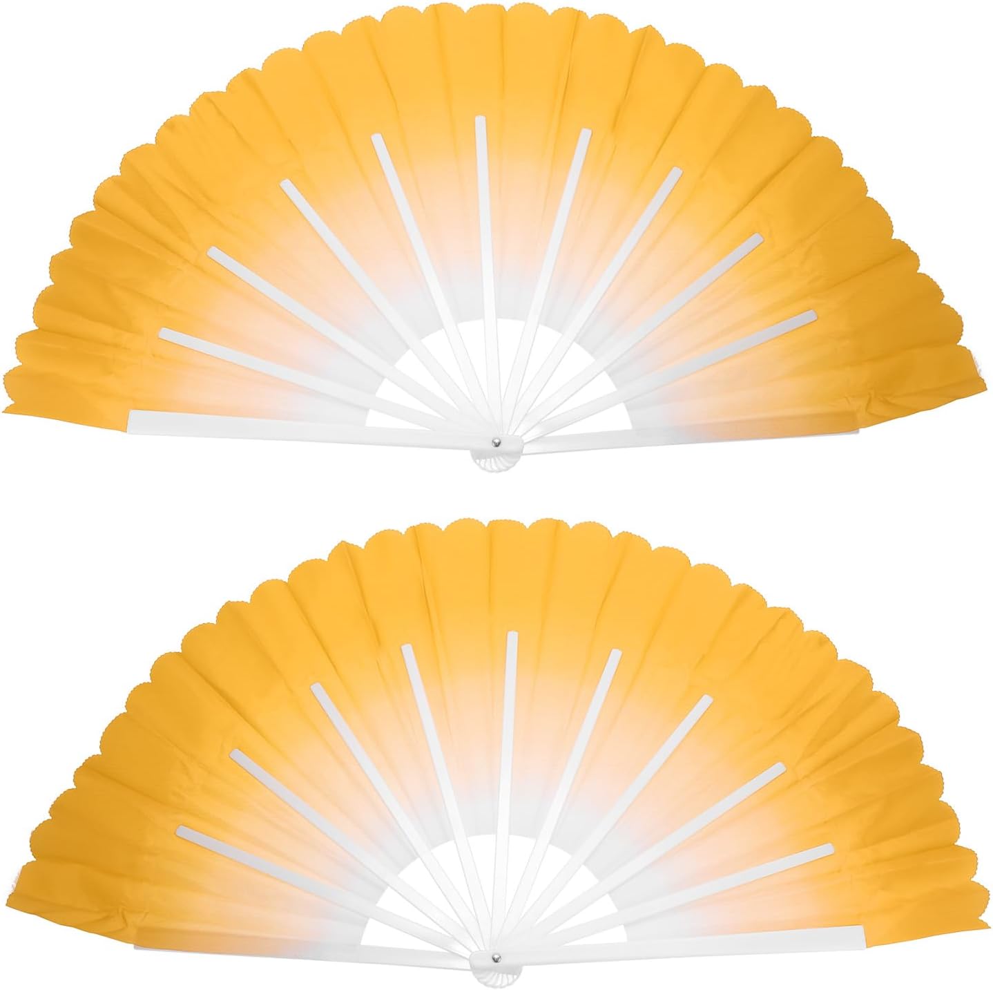 PATIKIL Folding Hand Silk Fan 24", 1 Pair Left Right Plastic Chinese Fan Dance Performance Sport, Yellow