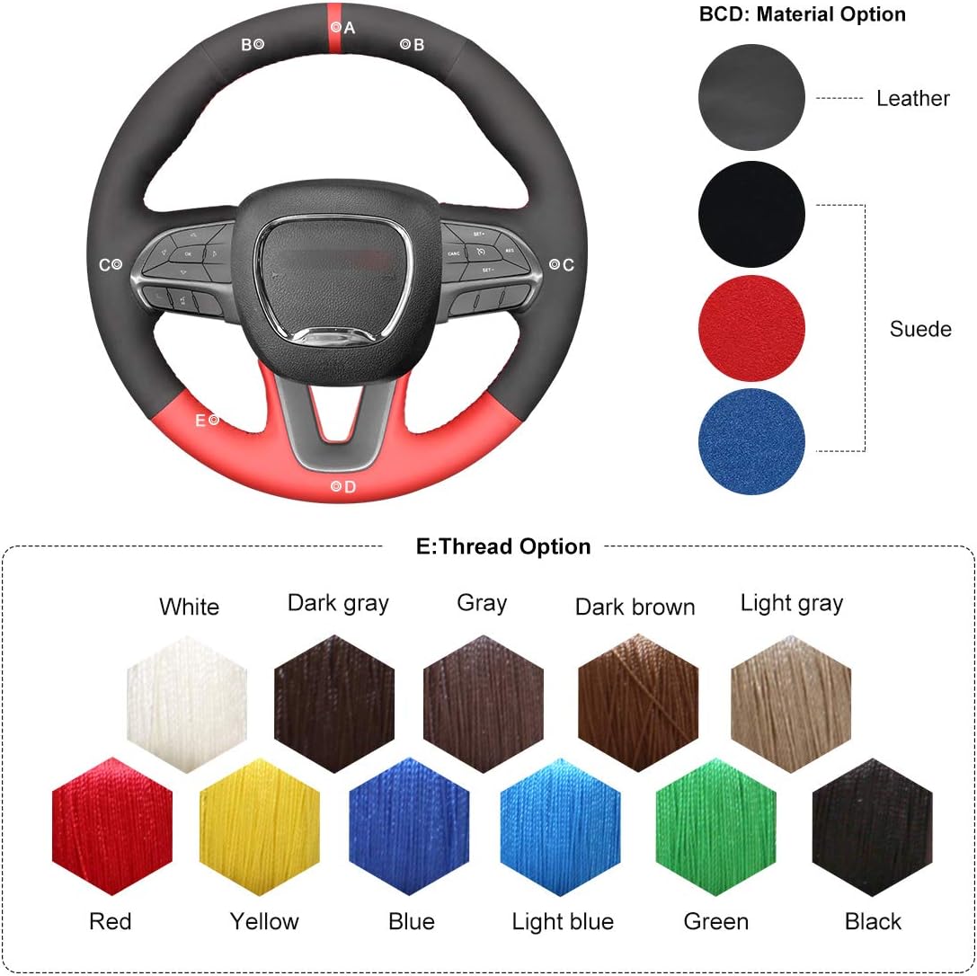 MEWANT Steering Wheel Covers for Dodge Challenger 2015-2018 / Charger 2015-2023 Hand-Stitched Suede Steering Wheel Wrap