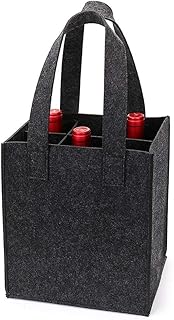 JanTeelGO Sac à vin en Feutre épais avec poignée, Bouteille de vin Cadeau Sac pour la Voyage Partie de d'anniversaire, réutilisable Lavable avec diviseur Amovible (6 Bouteilles, Gris foncé)