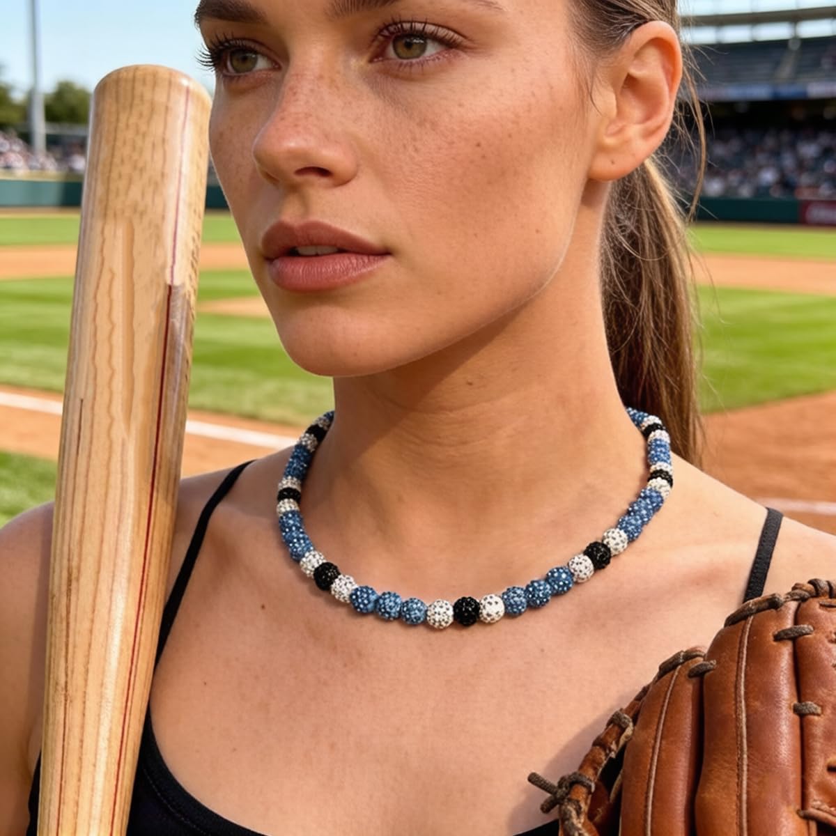 Baseball Necklace 16in/19in/22in Baseball Bling Drip Necklaces Rhinestone Clay Beaded Chain Necklace for Men Cool Sports Jewelry for Players Lovers image 4
