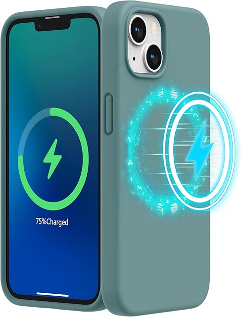 SURPHY Magnetic Case Designed for iPhone 13 Case (6.1 inch 2021 Release), with Microfiber Lining Liquid Silicone Phone Case for iPhone 13 (Cactus Green)