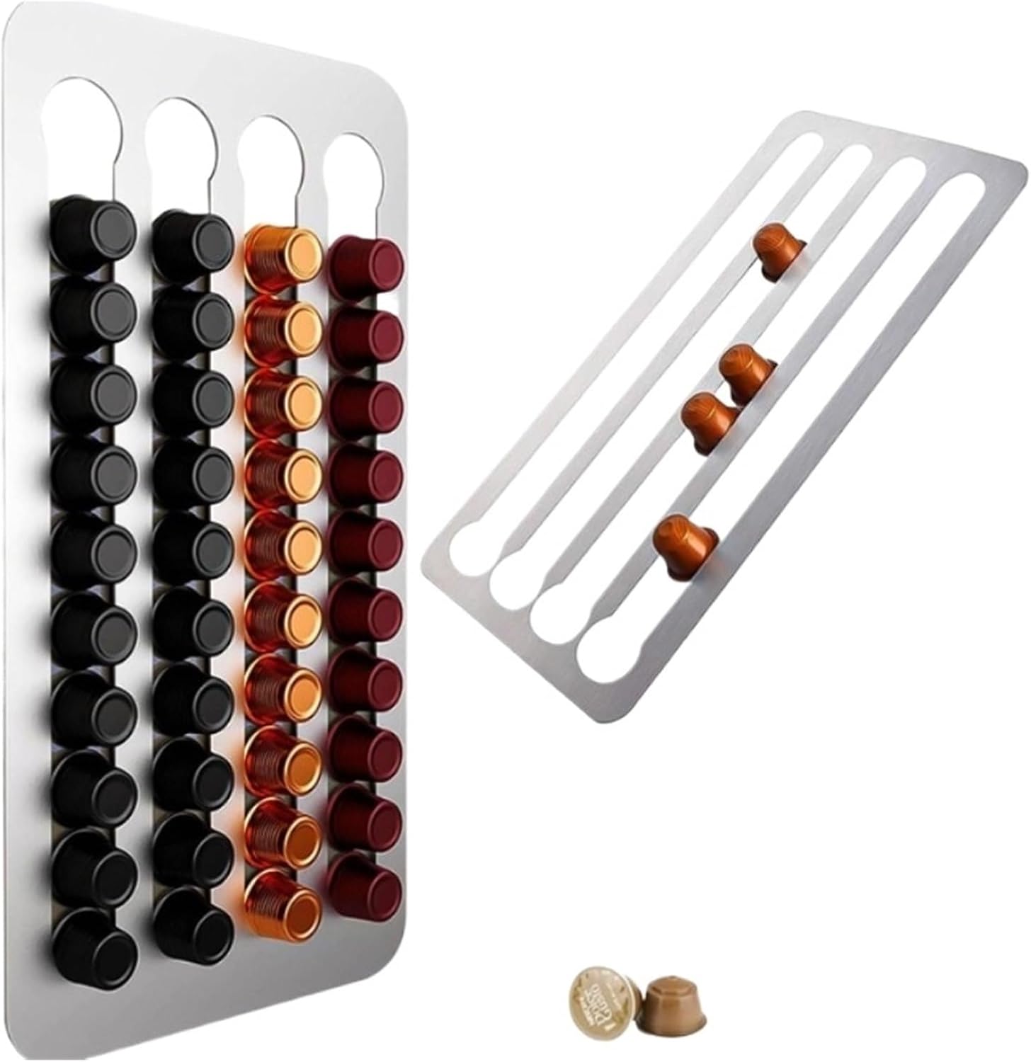 Coffee Pod Holder Stainless Steel Adhesive Capsule Holder Vertically Or Horizontally Mount On Wall Or Under Cabinets