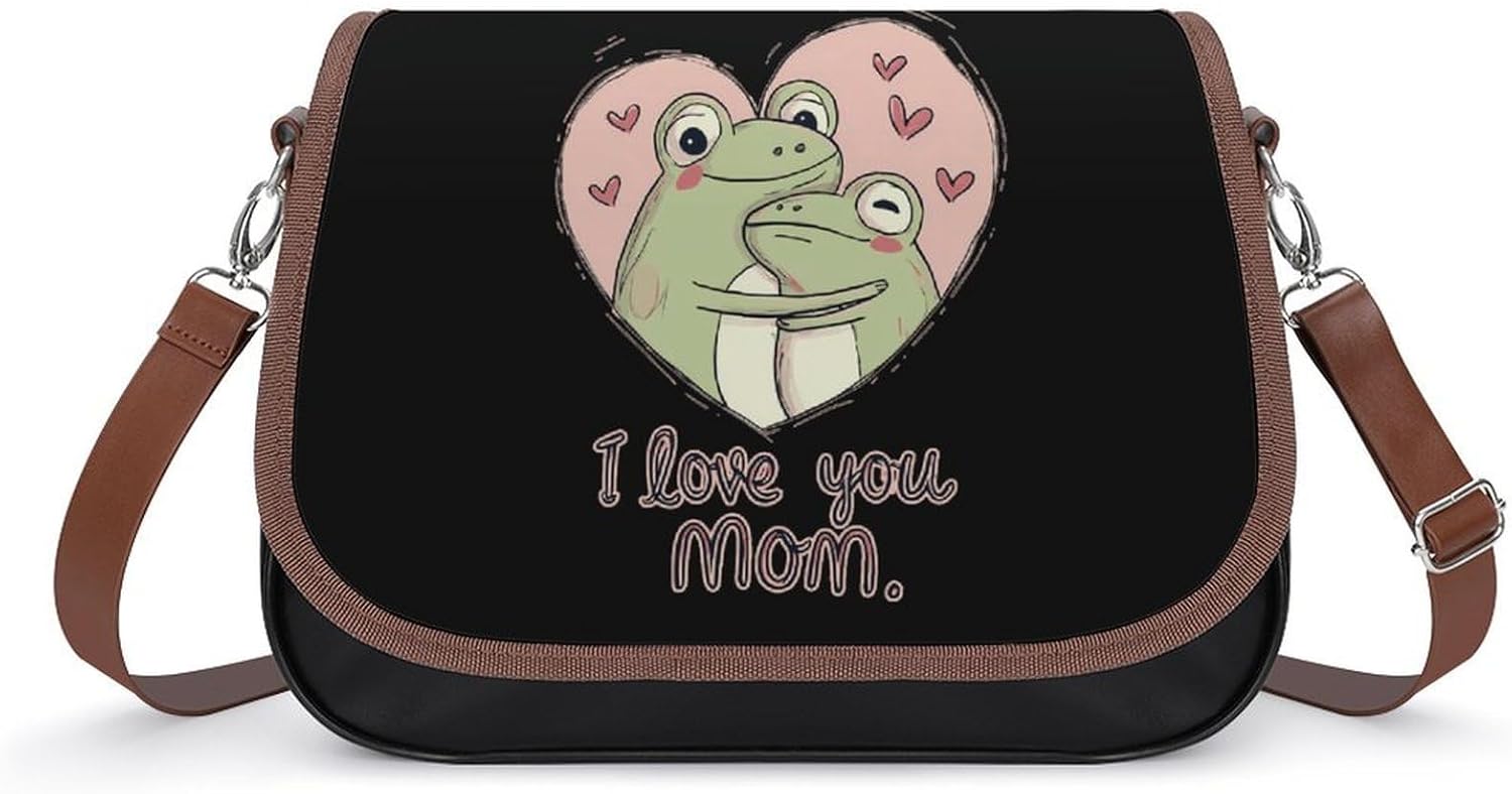 Frogs I Love You Mom Women Crossbody Purse Leather Messenger Bag Handbags Shoulder Strap Bags
