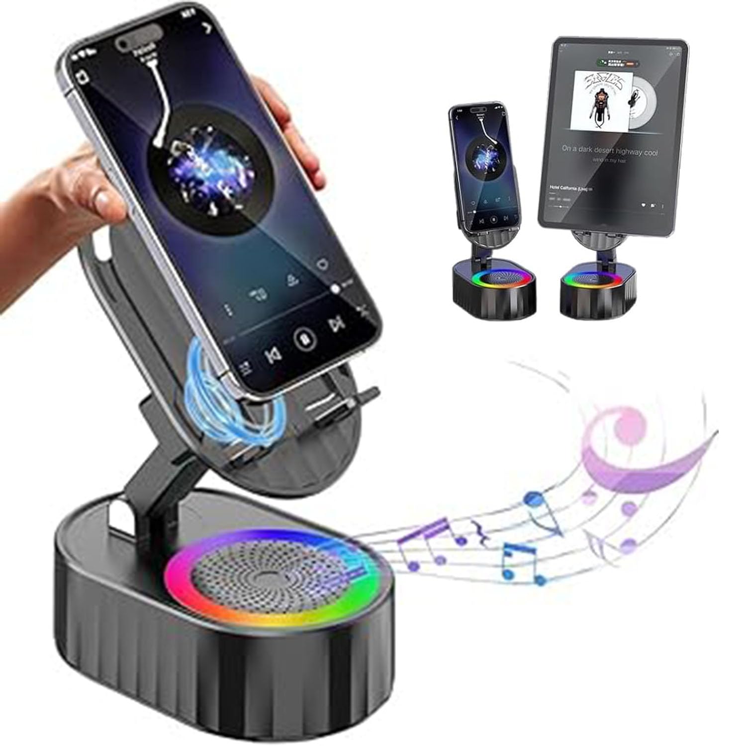 Support Téléphone Haut-Parleur Bluetooth Induction - Chargeur Et Lumière Ambiance Noir