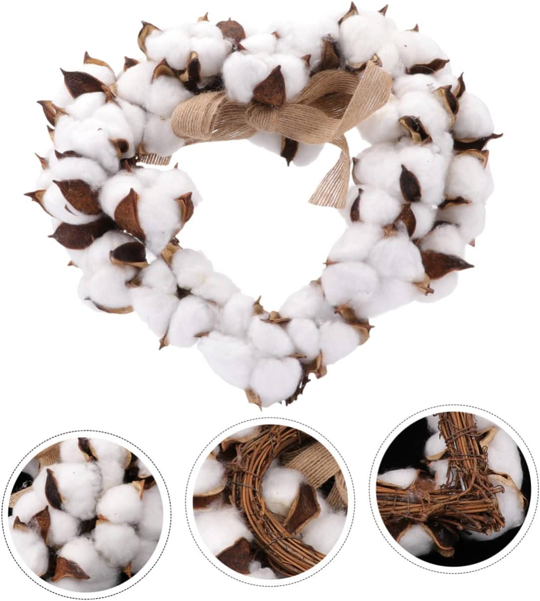 VOSAREA Home Decor Cotton Wreath Farmhouse Decor Rattan Garland Ornament Heart Rustic Wedding Wreath Front Door Fireplace Window Vintage Wedding Decor