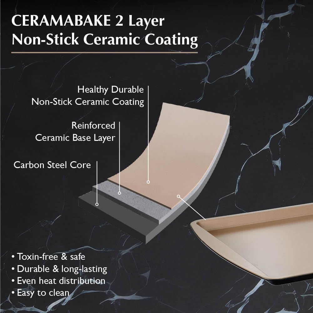 Stanley Rogers Ceramabake - Teglia da forno 39 x 26 x 1,5 cm, in ceramica, antiaderente, per cuocere senza PFAS, PTFE, PFOS, PFOA, cadmio e piombo, biscotti, pavlovas e cottura quotidiana