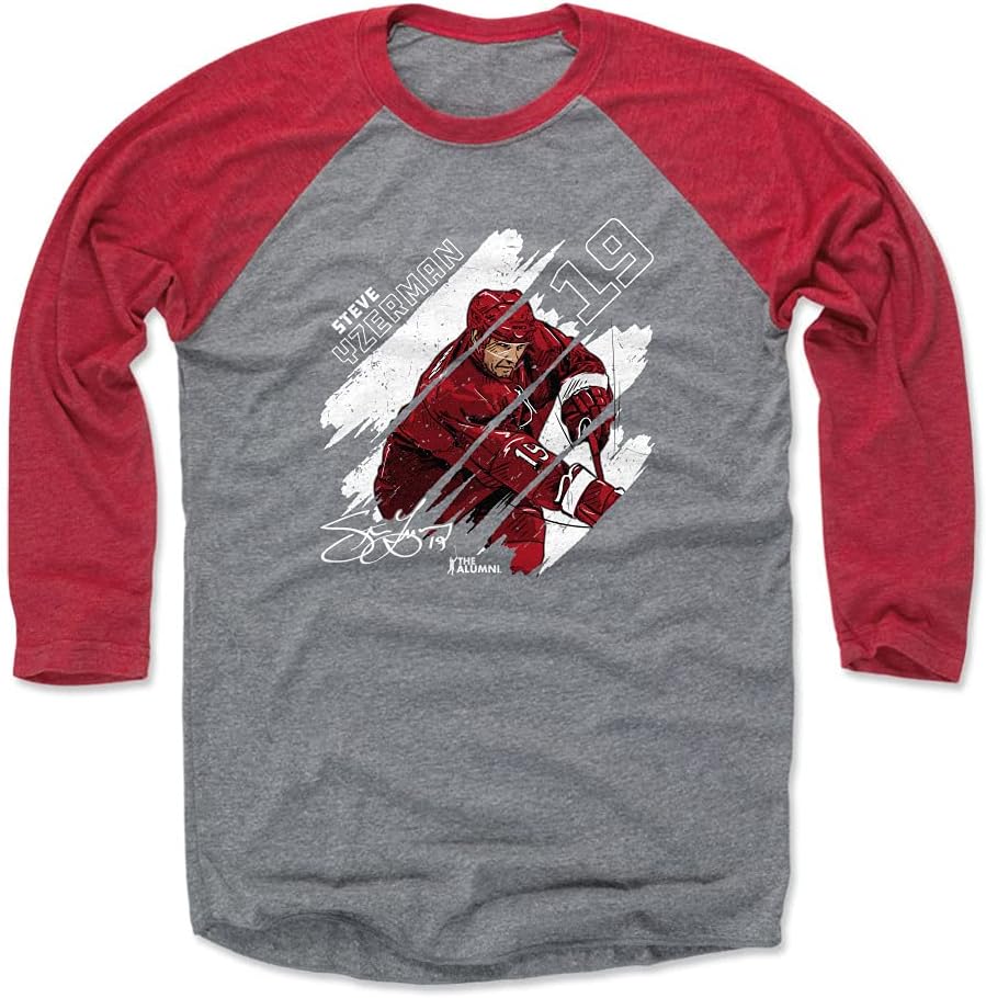 500 LEVEL Steve Yzerman Shirt - Vintage Detroit Hockey Raglan Tee - Steve Yzerman Stripes