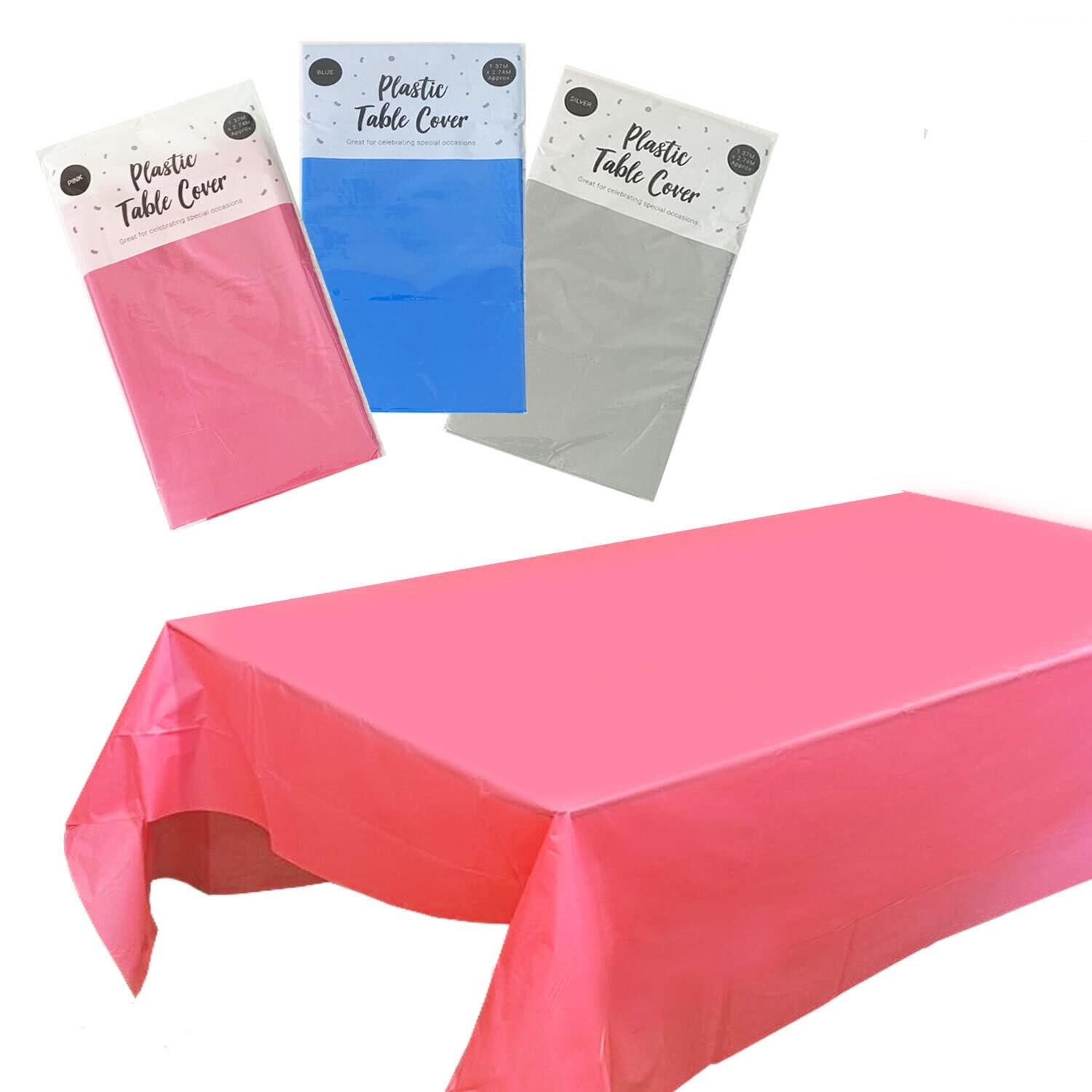 Lizzy | Table Cloth 4484 | 137 x 274cm, Silver, Plastic | Disposable, Wipe Clean, Reusable, Lightweight | Protects Surfaces for Parties and Events