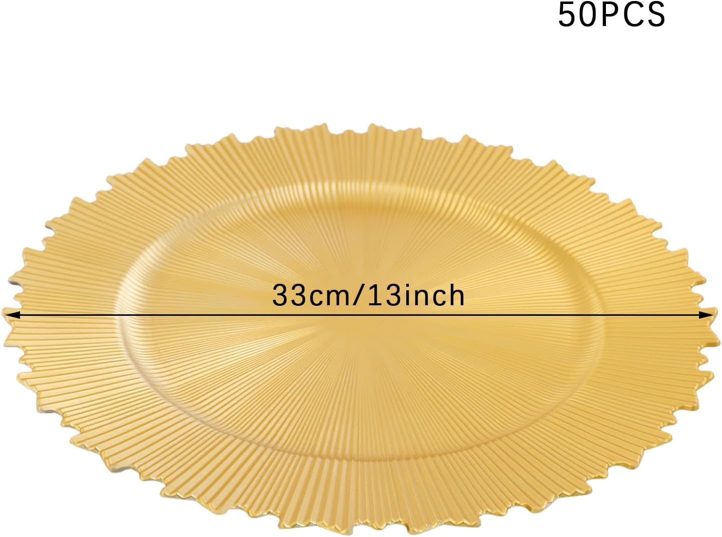 50 Pcs Gold Charger Plates Bulk,13" Plastic Round Charger for Dinner Plate,Decorative Chargers for Wedding,Dinner,Kitchen,Party (Golden-B)