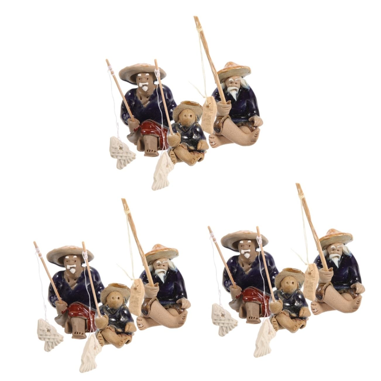 Artibetter Fischer-Statue Set (3 Stück) – Mini-Keramikfiguren Für Heimdekoration, Angler-Deko, Töpferfigur