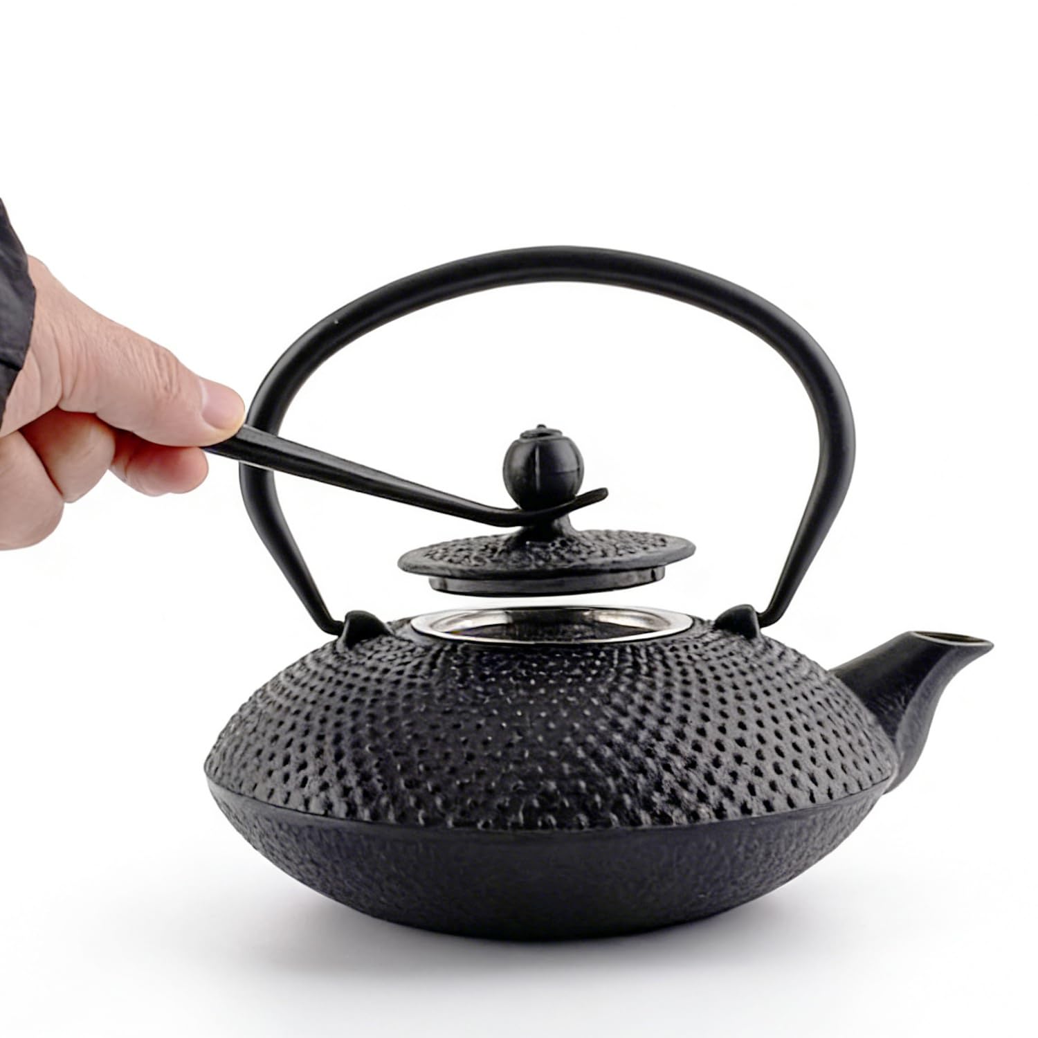 Théière traditionnelle japonaise en fonte - Noire - 800 ml | Design lourd, motif texturé, style asiatique avec intérieur émaillé et passoire à thé en acier inoxydable
