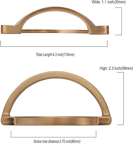 Miniatura 2 de Asidrama Paquete de 10 manijas de gabinete de cocina de bronce champán de 3.75 pulgadas (3.780 in), tiradores de gabinete de media luna, accesorios