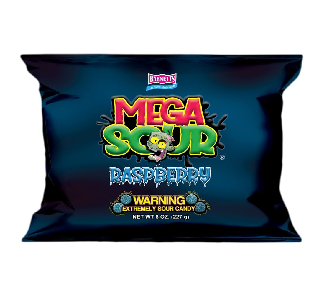 Barnetts - Mega Sour Candy Raspberry 227g - Trendy Sweet Bags - Traditionally Handmade Sweets - Sour Coating Lasts 20 Seconds - Candies for Party Bag, Gift Hamper, or Hamper Box