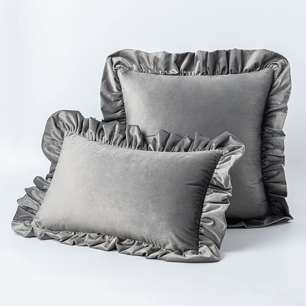 Volants en peluche taies d'oreiller rectangulaires déco salon chambre 30x50 cm gris clair doux