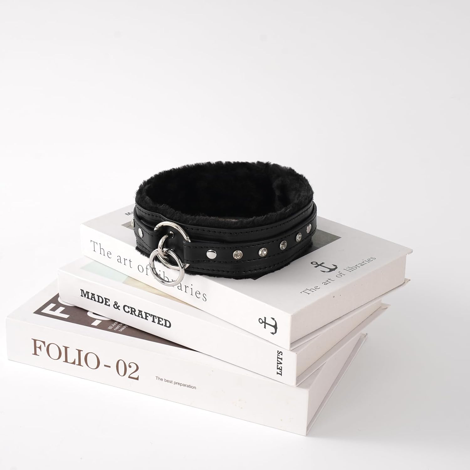 JOYMIN Black Choker Necklace for Women, Handmade PU Leather Gothic Collar with Crystal Rivets Soft Inner Fur Comfortable Punk Necklace - Image 3