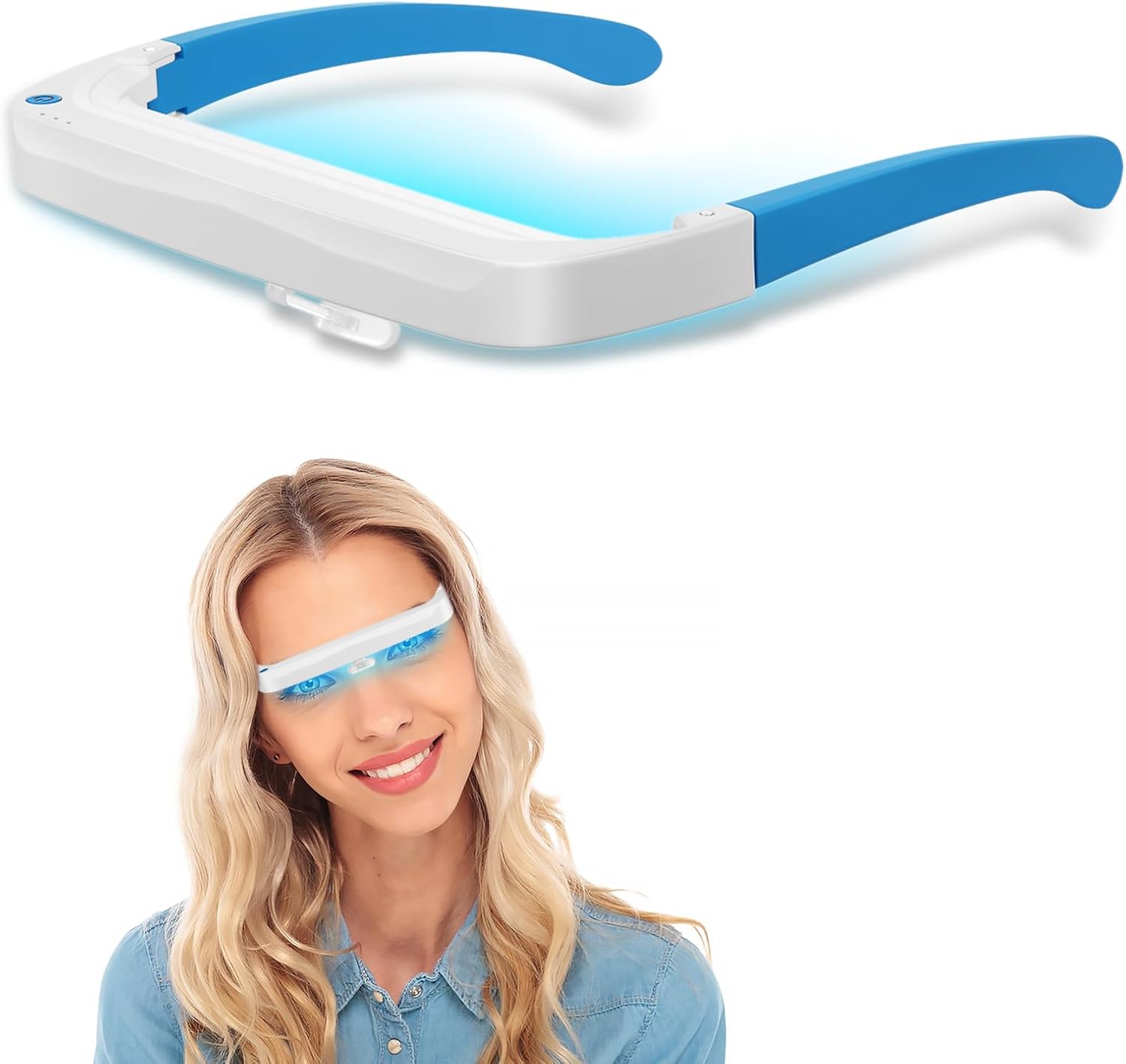 Light Therapy Glasses, Blue-White UV-Free Light Therapy Lamp, Portable Daylight Lamp, Wearable Sunlight Lamp, Boost Energy, Relief for Sleep Problems, Jet Lag, Equivalent to 10000 Lux