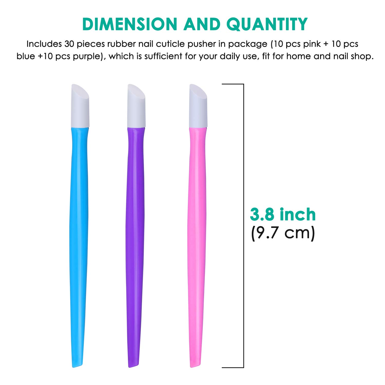 Alcoon 30 Pieces Rubber Nail Cuticle Pusher Tipped Plastic Handle Nail Art Tool Rubber Tipped Nail Cleaner (10 Pink, 10 Blue, 10 Purple)