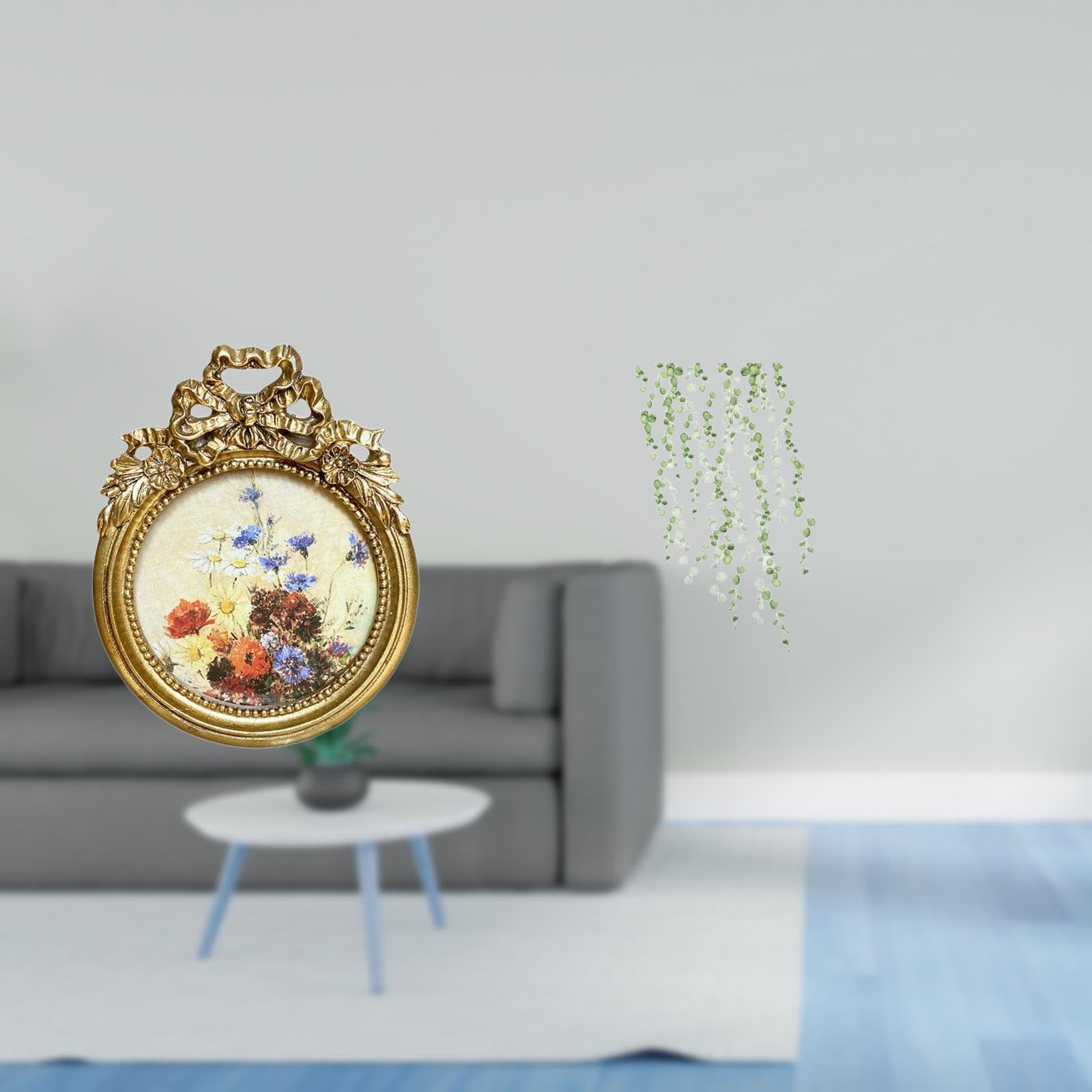 Antique Vintage Ornate European Photo Frame with Hanging Green Plant Leaves Wall Sticker Elegant Art Mural for Wedding Gift Bedroom Decor-image-47