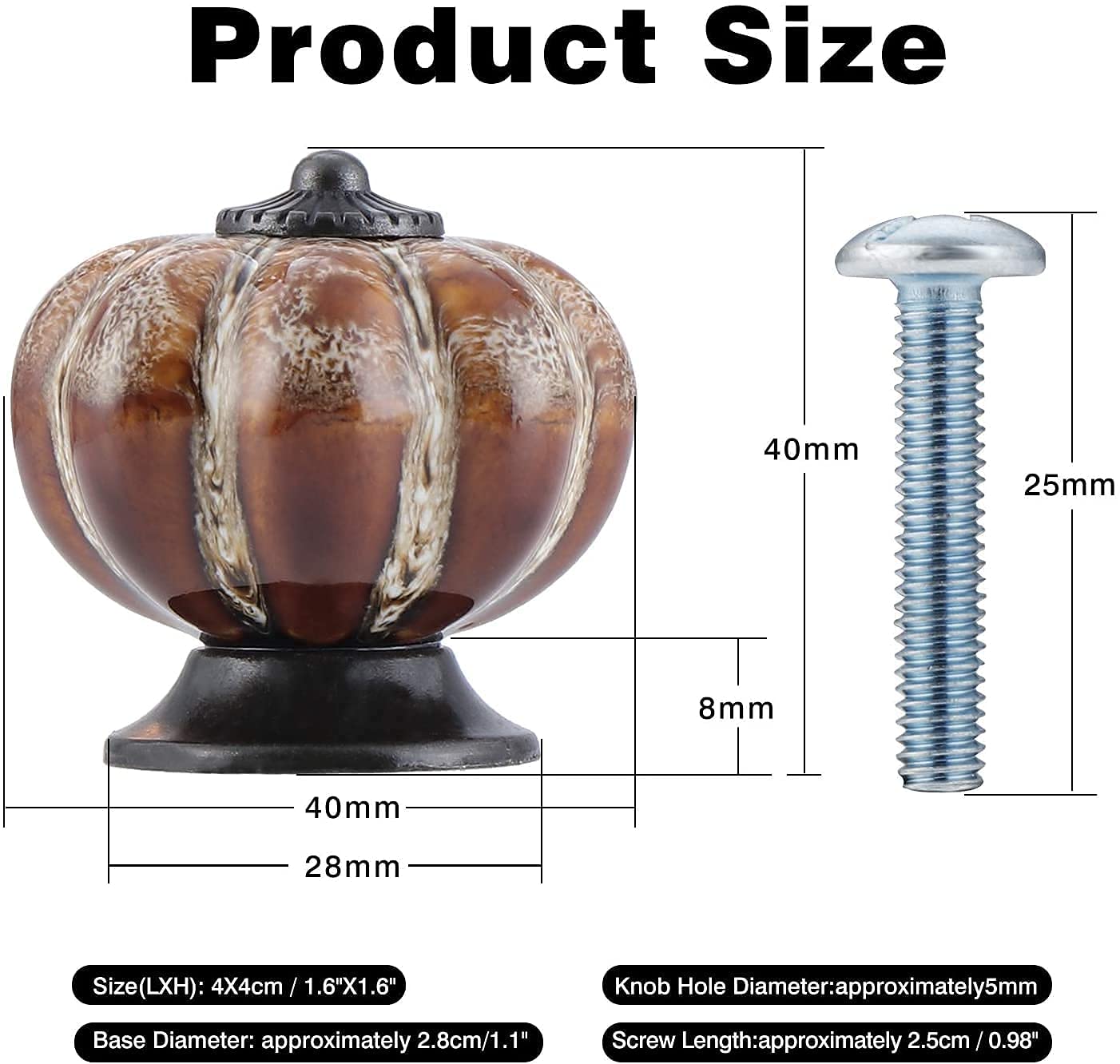 6 szt.Gałki do szuflady Zielone 40 mm Gałki do drzwi Gałki meblowe Uchwyty meblowe Ceramiczne gałki do szafek - styl antyczny (brązowy)