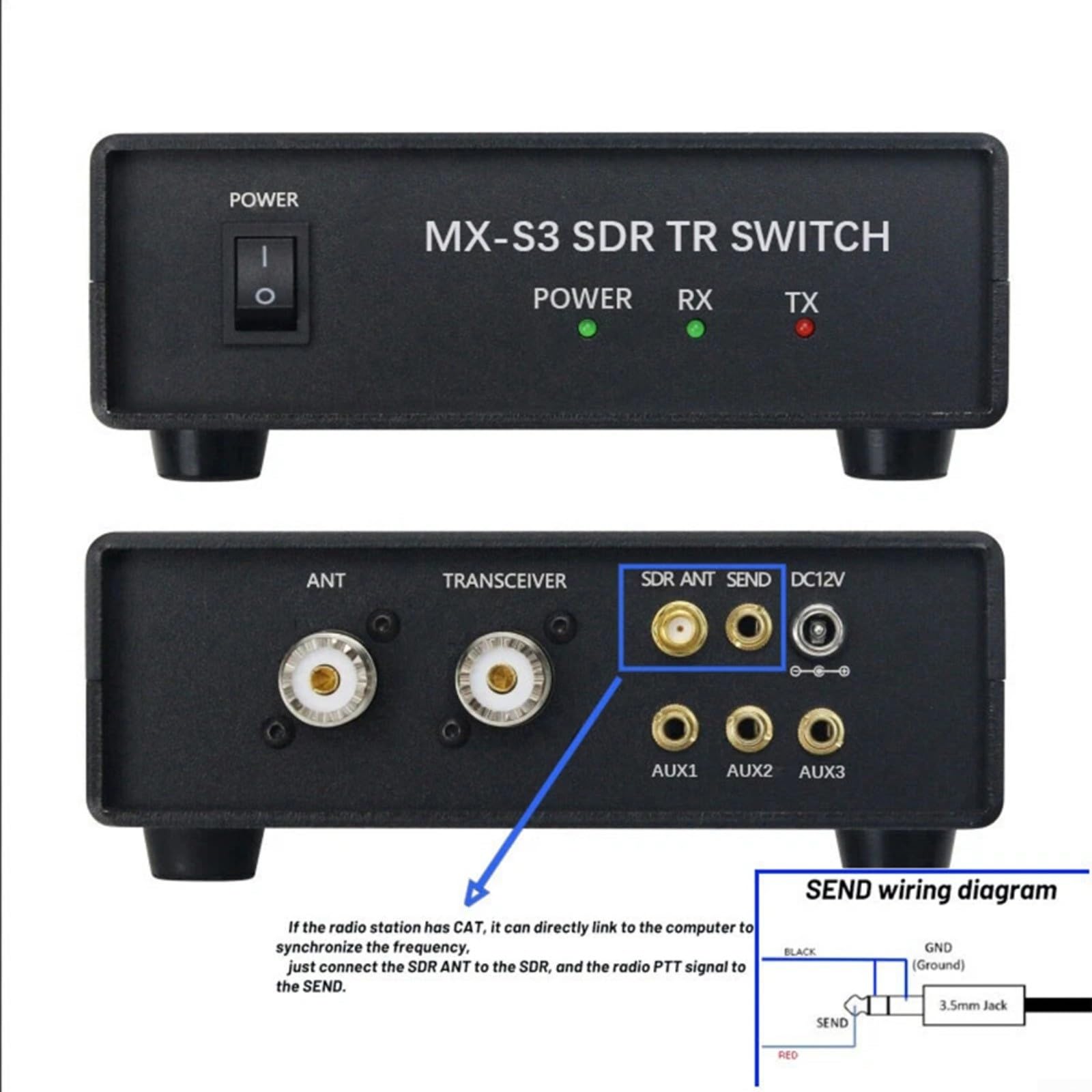 TR-SDR Schalter für Spektrumanalysator, 100W DC-60MHz Antennenrelais für FT-818 IC-7300 IC-7100 K3, kompatibel mit MX-S3