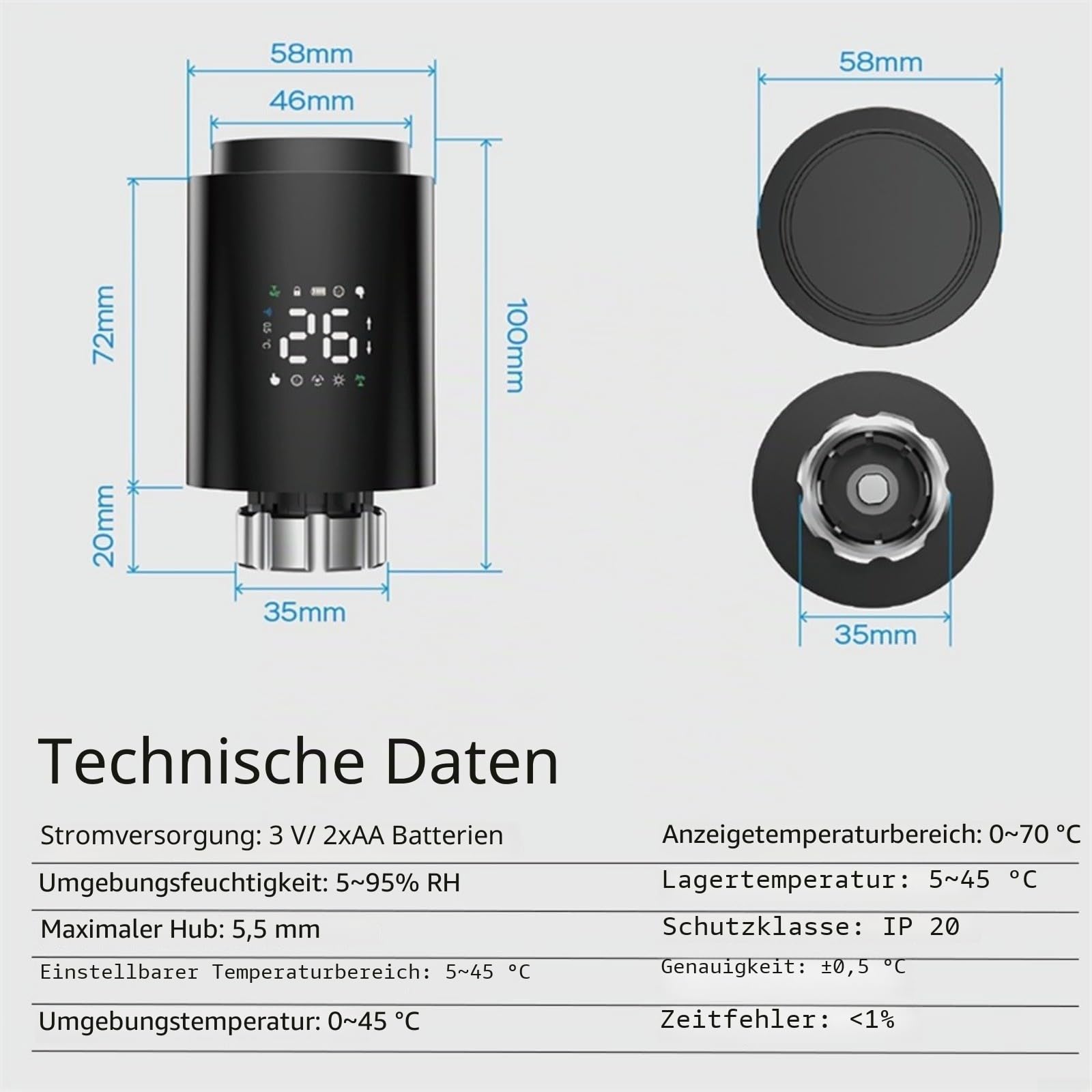 Heizkörperthermostat smart,Programmierbares Smart-Heizkörper-Thermostatventil für Tuya für Zigbee-Heizsysteme, Heizkörperventil-Thermostat mit mehreren Modi, Fernbedienung App-Steuerung (Schwarz)