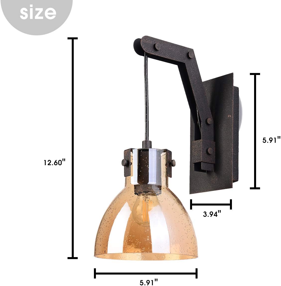 Get Popular Offer Retro Loft Glass Sconce Wall Lamp Arm Wall Light Fixture Rust Wall Lights for Living Room/Bedroom