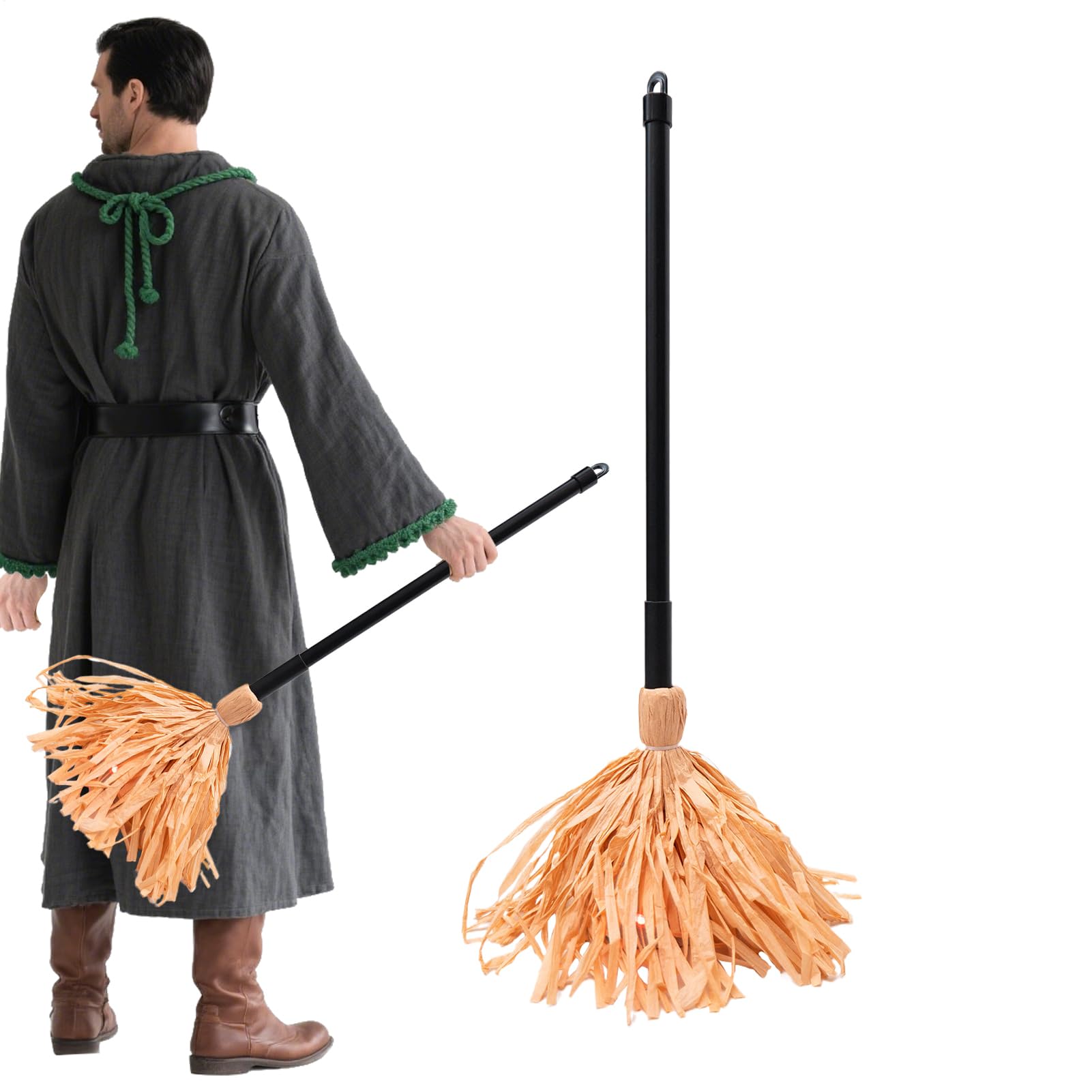 Balai de sorcière rotatif à piles avec éclairage intégré pour ornements d'horreur