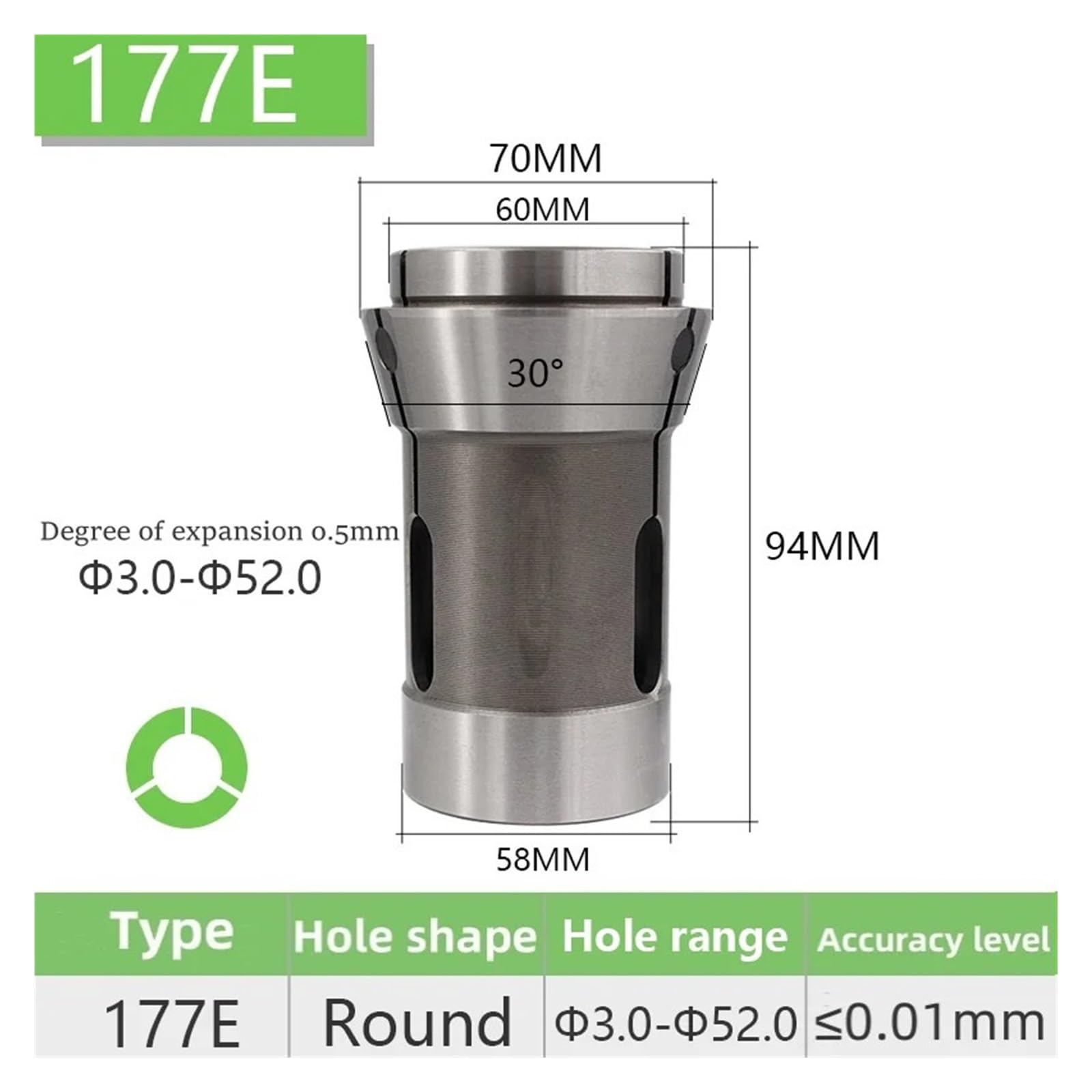 177E, rundes Loch, 43,5–52,0 mm, CNC-Drehmaschine, vordere Druckspannzange, Federstahlfutter(51.0mm)