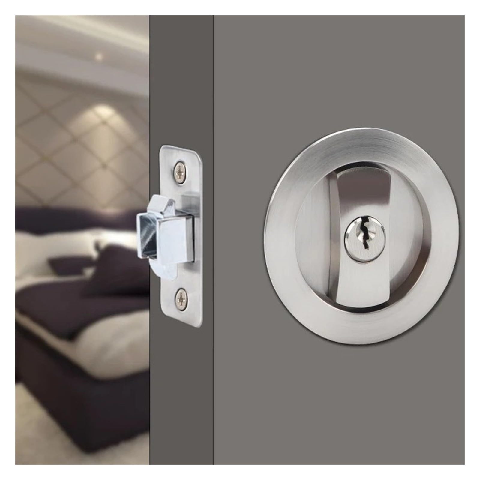 Cerradura de puerta corredera de doble gancho Invisible negra for baño(Have the key 1)