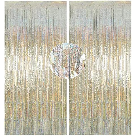 VReder Champagne Gold Glitter Backdrop Curtain, Metallic Tinsel Foil Fringe Curtains, Party Streamers Backdrop for Birthday Engagement Weddings Parties Holiday Decoration 2pcs 1m x 2.5m Cover