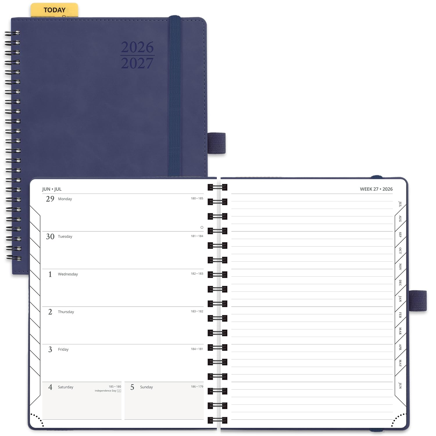 POPRUN Weekly Planner 2026-2027 (JUL 26-JUN 27), 6.5"x 8.5", Academic Weekly and Monthly Planner with Monthly Tabs, Agenda 2026-2027 Calendar Notebook, Spiral Leather Softcover - Navy Blue โ image 1
