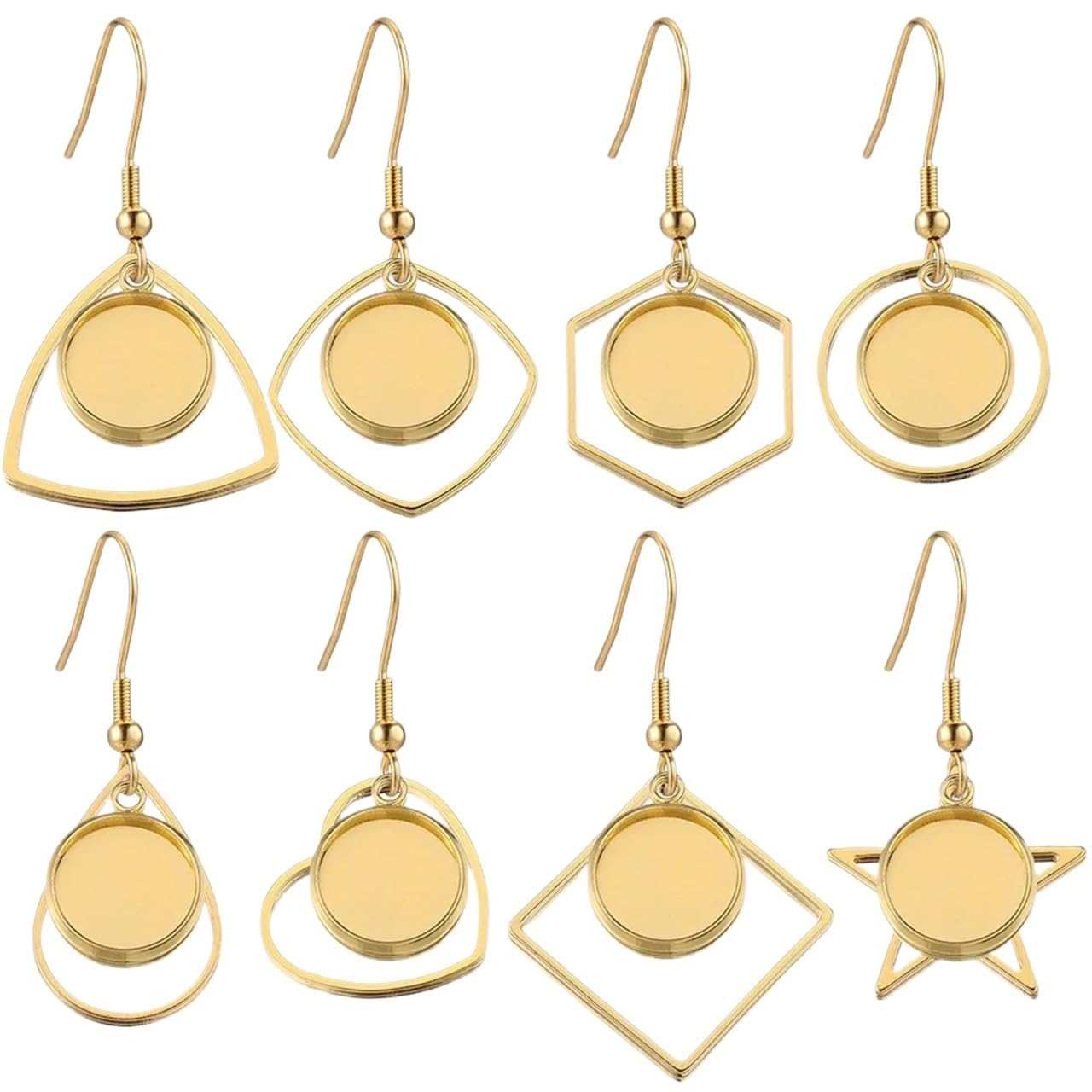 zyrqon 30pcs Gold Plated Stainless Steel Earrings Hook Cabochon Blank Base 12mm Glass Resin Tray DIY Jewelry Making Supplies(ColorG6)
