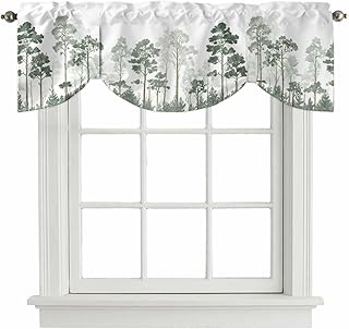 Watercolor Woods Tie Up Valance Curtains Pine Trees Trunks Adjustable Light Filtering Tie Up Valance Small Window Shade for Kitchen Bedroom Cafe 42" W x 12" L