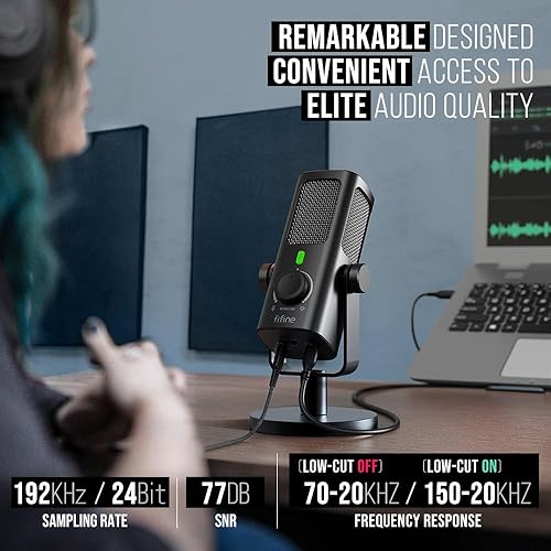 Miniatura 3 de FIFINE Micrófono de condensador USB para grabación de estudiotransmisión de computadora, micrófono de metal de escritorio para creación vocal de